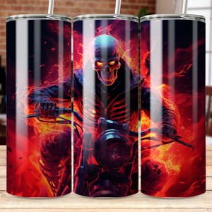 Halloween Skull Rider 20 oz Skinny Tumbler Sublimation Design, Straight & Tapered Wrap, Tumbler Wrap, Tumbler Png, Instant Download