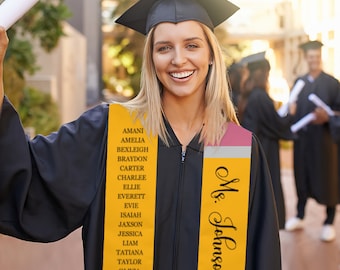 Double-sided Graduation Teacher Pencil Stole w/ Student's Name | Personalize It