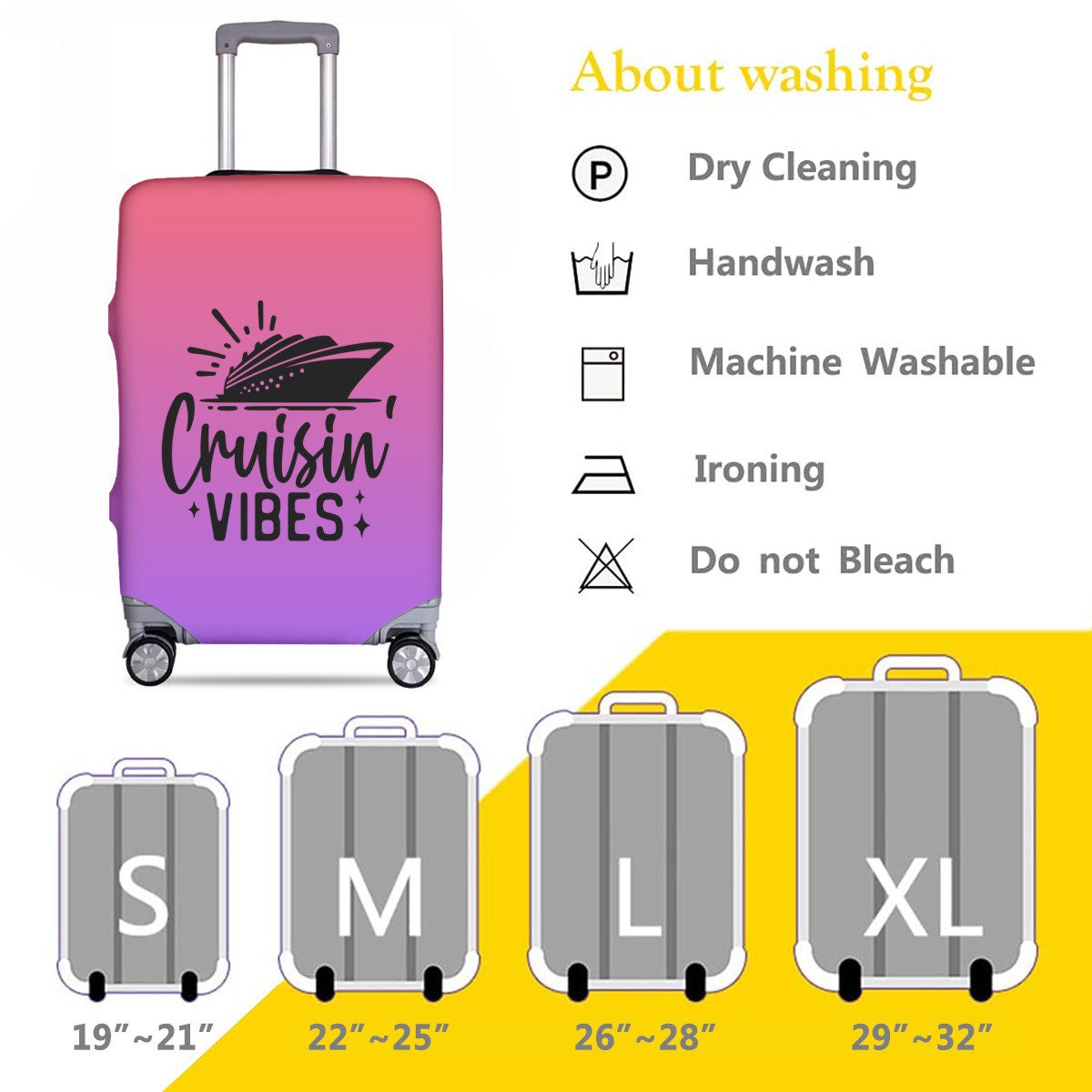 Cruisin Vibes Luggage Cover, Vacation Luggage Cover