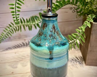 Olive Oil Bottle - Handmade Stoneware Cruet - Housewarming Gift - Ceramic - Dispenser - with spout - 16oz