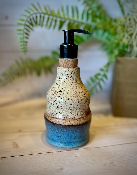Handmade Ceramic Soap Dispenser – Stoneware Lotion Pump, 11 oz Capacity