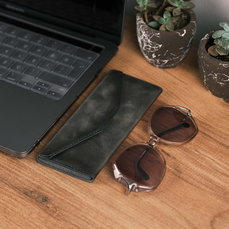 Grey Leather Sunglasses Case, Monogrammed Glasses Case as a