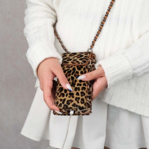 Benutzerdefinierte Leopard gemusterte Leder Crossbody Kupplung Brieftasche Handy - Kleine Frauen Geldbörse Crossbody - Crossbody Bag für Frauen Kleine Leder