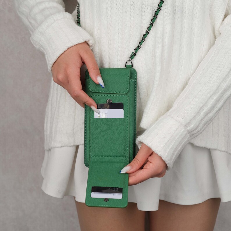 Green Customized Leather Crossbody Phone Bag Shoulder Wallet Etsy UK