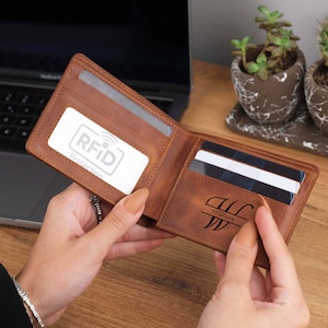 Handschrift Personalisierte RFID Brieftasche - Leder Brieftasche für Trauzeugen Geschenk - Jahrestagsgeschenk für Ehemann - Vatertagsgeschenk für Freund
