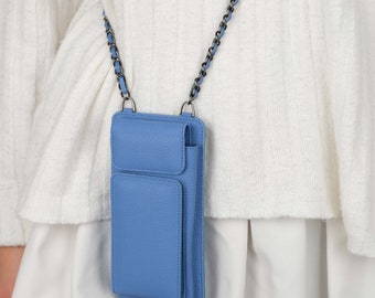 Crossbody Small Leather Bag for Women - Mobile Phone Bag, Shoulder Bag for Cell Phone - Mini Messenger Handbag and Wallet with Card Slots