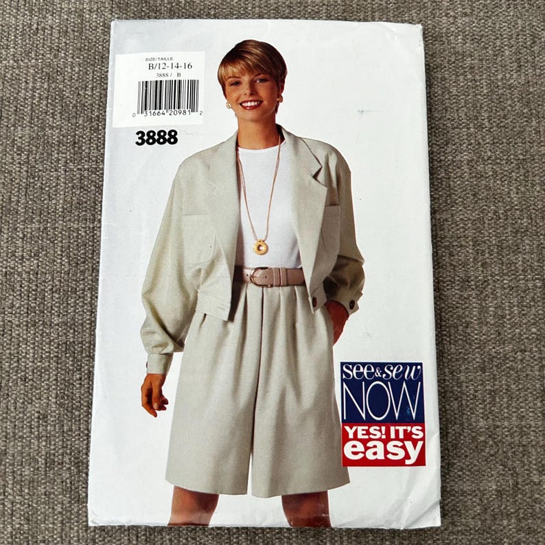 See & Sew NOW 3888 Sewing Pattern Jacket Shorts Suit Size B 12 14 16 ...