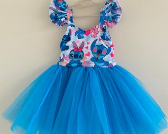 Incantevole abito Tutu Stitch: abito in tulle personalizzato per ragazze