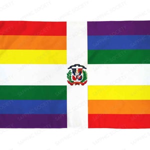 Dominican Republic Gay Pride Flag 3&#39;x5&#39; LGBTQ Indoor Outdoor Waterproof Poly Flag DR Gay Lesbian Pride Festival Rainbow Flag LGBTQIA+