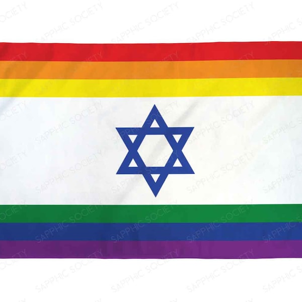 Bandera del Orgullo Gay de Israel 3'x5' LGBTQ para interiores y exteriores, bandera polivinílica impermeable, Festival del Orgullo Gay lésbico judío, bandera del arco iris LGBTQIA +