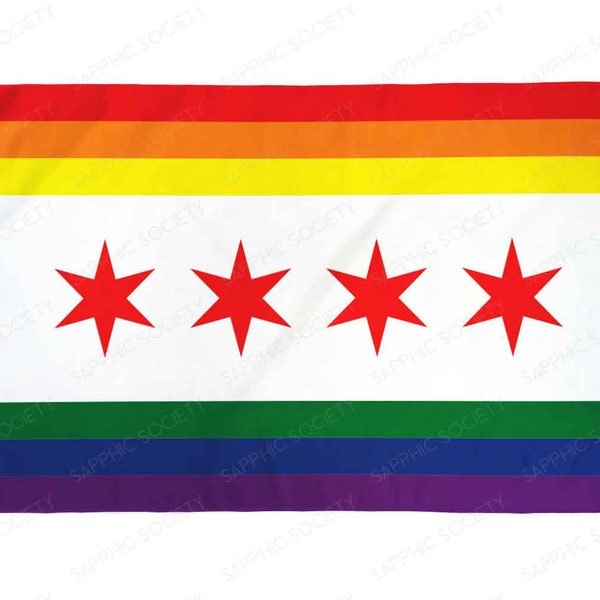 Chicago Gay Pride Flag 3'x5' LGBTQ Indoor Outdoor Waterproof Poly Illinois Flag CHI Gay Lesbian Pride Festival Rainbow Flag LGBTQIA+