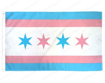 Chicago Transgender Pride Flag 3'x5' LGBTQ Indoor Outdoor Waterproof Poly Illinois Flag CHI Trans Gay Pride Festival Rainbow Flag LGBTQIA+
