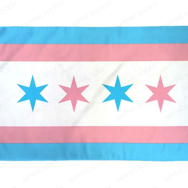 Chicago Transgender Pride Flag 3'x5' LGBTQ Indoor Outdoor Waterproof Poly Illinois Flag CHI Trans Gay Pride Festival Rainbow Flag LGBTQIA+
