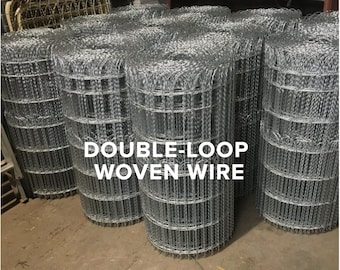 25 ft x 4 ft Galvanized Loop Woven Wire Old Fashioned Yard Fence -Ornamental Functional Perimeter Metal Wire Fencing - Cottage Cemetery Roll