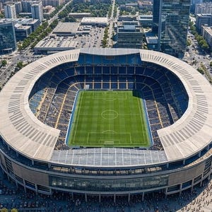 Estadio de fútbol / Campo de fútbol: Modelo SketchUp + Renderizado 3D de arquitectura deportiva exterior