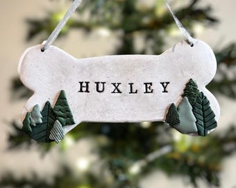 Personalized Dog Bone Ornament, Personalized Pet Ornament, Custom Dog Name Christmas Ornament, Handmade, Polymer Clay