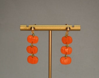 Pumpkin Trio Dangle Earrings, Polymer Clay, Statement Earrings, Fall Earring