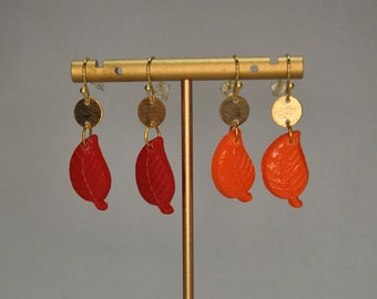 Fall Leaf Dangle Earrings, Polymer Clay, Statement Earrings, Earrings for Fall