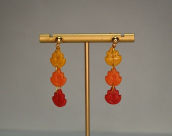 Oak Leaf Dangle Earrings, Polymer Clay, Statement Earrings, Fall Earrings