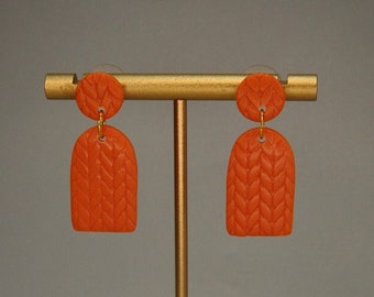 Knit Texture Earrings, Dangle Earrings for Fall, Polymer Clay, Statement Earrings