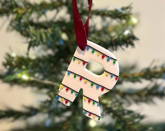 Christmas Lights Ornament, Initial Christmas Ornament, Personalized Letter Ornament, Custom Christmas Ornament, Handmade, Polymer Clay