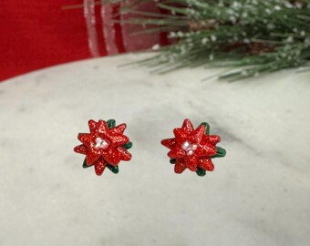 Poinsettia stud earrings, Poinsettia Jewelry, Poinsettia Earrings, Christmas Earrings, Winter Earrings
