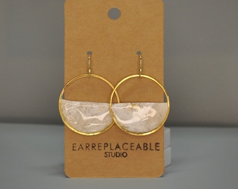 White and Gold Marble Earrings