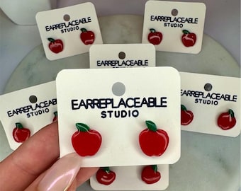 Apple stud earrings, Red Apple earrings, earrings for fall
