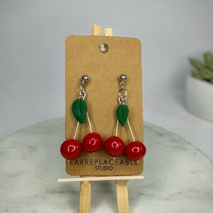 Cherry Earrings, Cherry Dangles, Fruit Earrings, Earrings for Summer