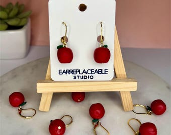 Apple dangle earrings, Red Apple earrings, earrings for fall