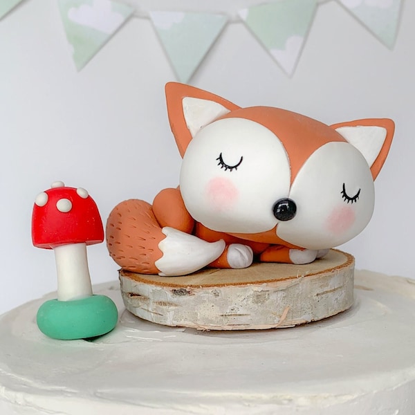 Fox Cake Topper, Nonedible Forest Animal Cake Decoration, Woodland Baby Shower, Baby's 1st, Custom Fox Topper, Polymer Clay Fox Figurine