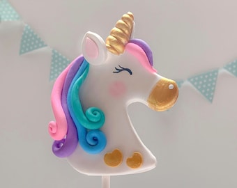 Gepersonaliseerde Eenhoorn taarttopper, niet-eetbare taarttopper, regenboog eenhoorn verjaardag, aandenken taarttopper voor meisje, polymeerklei Eenhoorn