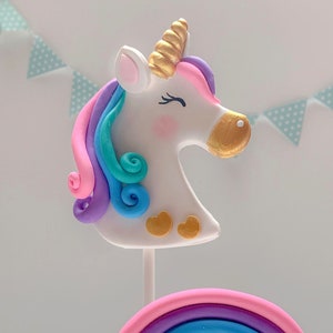 Personalized Unicorn Cake Topper, Non Edible Cake Topper, Rainbow Unicorn Birthday, Keepsake Cake Topper For Girl, Polymer Clay Unicorn