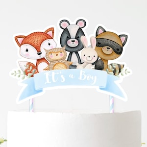 Woodland Cake Topper for Boy, Woodland Animals, Personalized Cake Topper for Baby&#39;s 1st Birthday, Woodland Baby Shower, Woodland Cake Decor