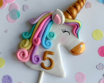 Pink Unicorn Cake Topper, Rainbow Unicorn Birthday, Unicorn Cake Decoration, Polymer Clay Unicorn Centerpiece, Personalized Girl Cake Topper