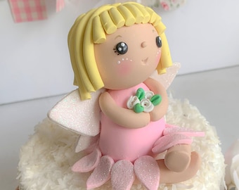 Waldfee-Kuchenfigur, nicht essbar, Feenfigur aus Polymerclay, Feengarten-Geburtstagsdekoration, Elfen-Kuchenfigur für Mädchen, Feen-Mittelstück