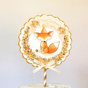 Fall Woodland Cake Topper, Fox Birthday, Personalized, Fall Baby Shower, Autumn Cake Decoration, Fall Cupcake Toppers, Gender Neutral