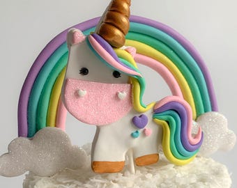 Regenboog eenhoorn taarttopper, niet eetbaar, eenhoorn verjaardag, pastel regenboog taartdecoraties, gepersonaliseerd, aangepaste taarttopper voor meisje