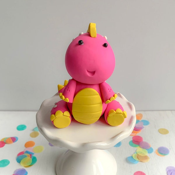 Girly Dinosaur Cake Topper, Nonedible, Pink Dinosaur Cake Decoration, Polymer Clay Dino Figurine, Dinosaur Birthday Party for Girl