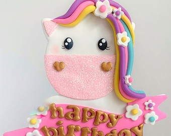 Gepersonaliseerde eenhoorn taarttopper, niet eetbaar, regenboog eenhoorn verjaardag, aandenken taarttopper voor meisje, polymeerklei eenhoorn, magische eenhoorn