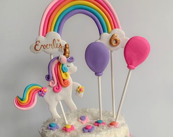 Rainbow Unicorn Cake Decorations, Nonedible, Unicorn Birthday, Rainbow Unicorn Cake Topper, Personalized, Custom Cake Topper for Girl