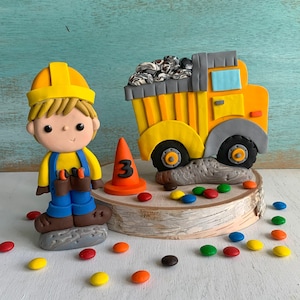 Construction Trucks Cake Decorations, Dump Truck Cake Topper, Construction Birthday Party, Nonedible, Personalized Cake Topper for Boy