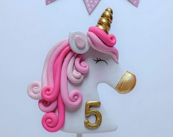 Pink Unicorn Cake Topper, Rainbow Unicorn Birthday, Unicorn Cake Decoration, Polymer Clay Unicorn Centerpiece, Personalized Girl Cake Topper