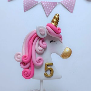 Pink Unicorn Cake Topper, Rainbow Unicorn Birthday, Unicorn Cake Decoration, Polymer Clay Unicorn Centerpiece, Personalized Girl Cake Topper