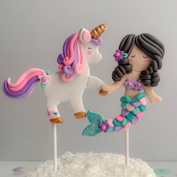 Unicorn Mermaid Cake Topper, Mermaid Cake Decorations, Under The Sea Party, Custom Unicorn Birthday Cake Topper, Polymer Clay Mermaid
