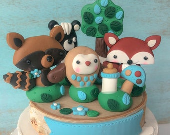 Forest Animals Cake Topper for Boy, Nonedible, Personalized, Woodland Animals Cake Decorations, Woodland Baby Shower, Baby's 1st Birthday
