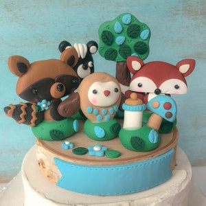 Forest Animals Cake Topper for Boy, Nonedible, Personalized, Woodland Animals Cake Decorations, Woodland Baby Shower, Baby&#39;s 1st Birthday
