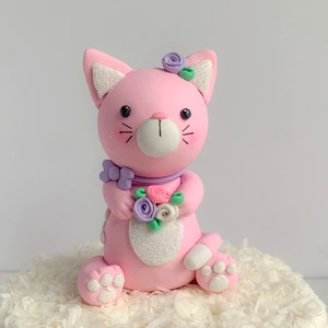 Kitty Cake Topper, Nonedible, Pink Kitten Cake Decoration, Polymer Clay Kitty Figurine, Kitty Birthday Party, Custom Kitten Topper for Girl