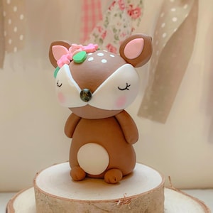 Woodland Deer Cake Topper, Deer Cake Topper for Girl, Woodland Baby Shower, Baby&#39;s 1st Birthday, Polymer Clay Deer Figurine, Non Edible