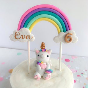 Rainbow Kittycorn Cake Decorations, Custom Kitty Cake Topper, Rainbow Kittycorn Birthday, Rainbow Cake Topper, Polymer Clay Kitty Figurine